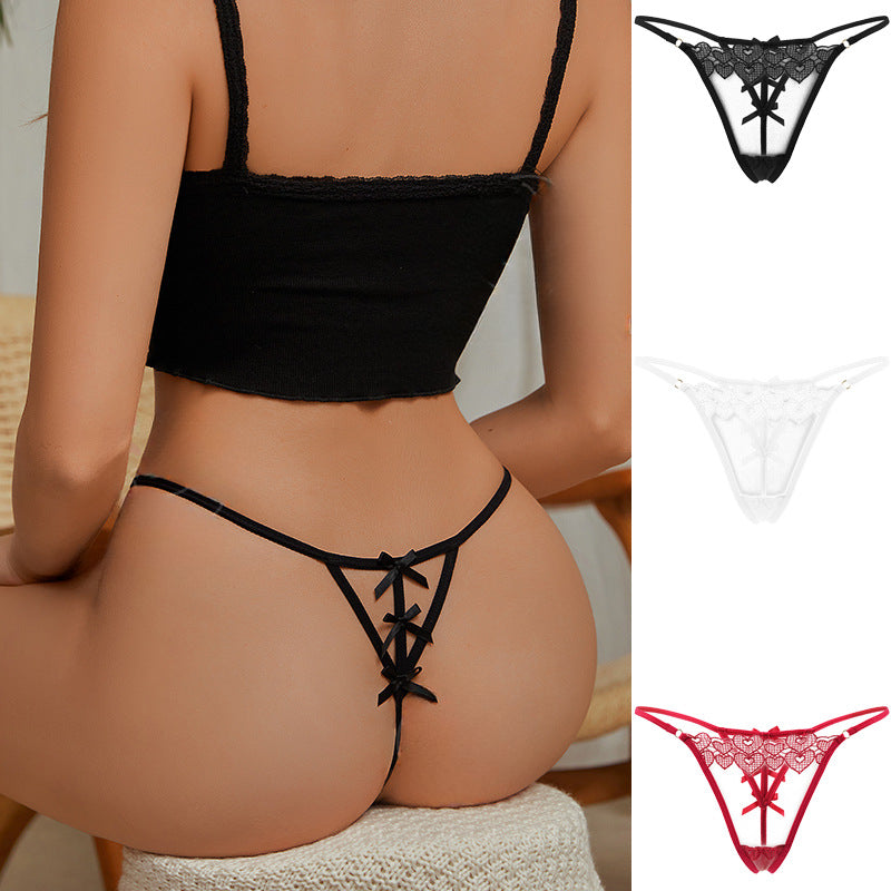 Bow Sexy Mesh Splicing Thongs Panties