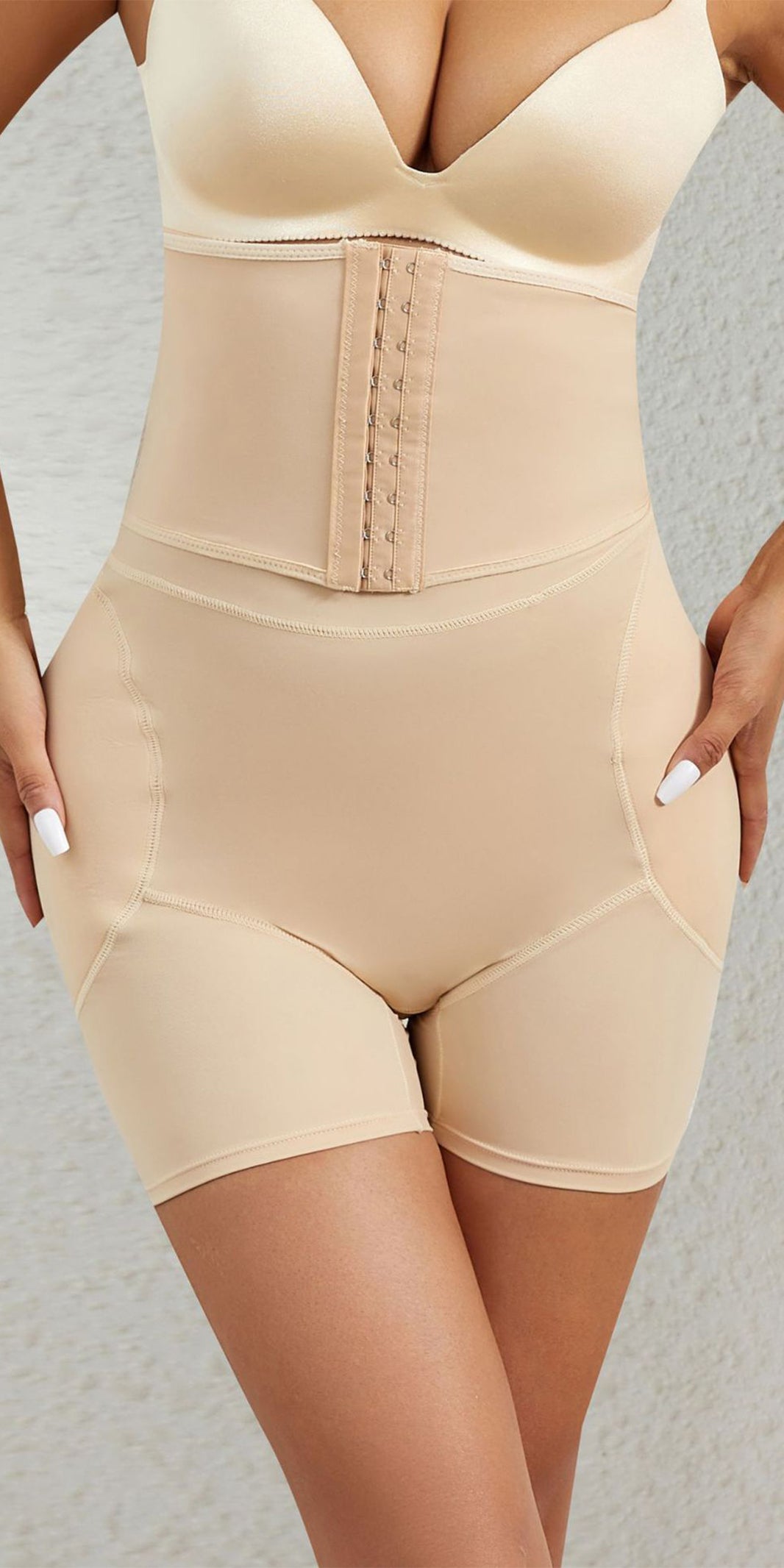 High Waisted Fixed Foam Padded Buttock and Crotch Plumping Buttoned Shapewear