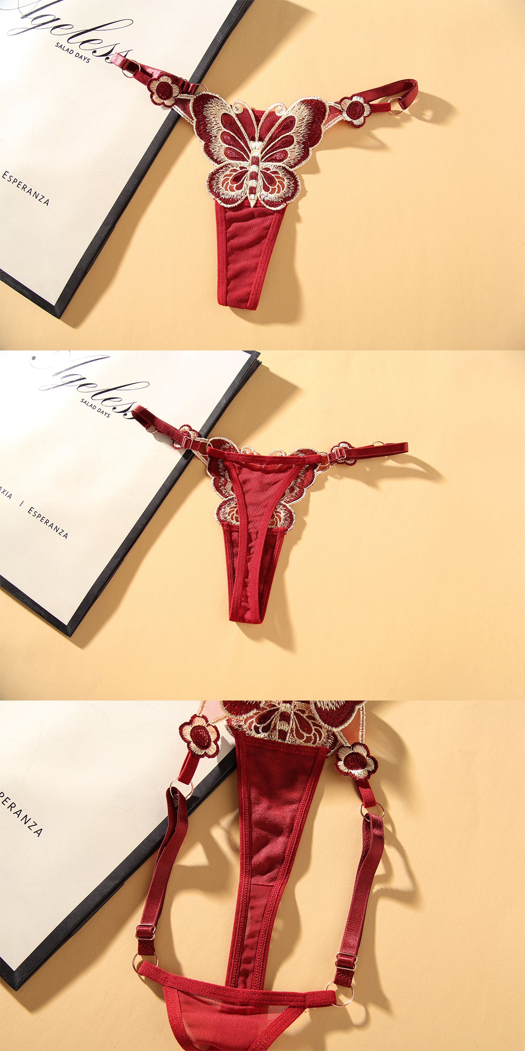 Butterfly Element Thong Adjustable Low Waist Seductive Embroidered Panties