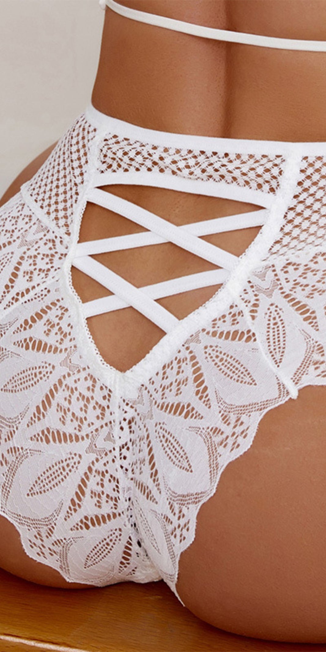 High Waisted Tummy Tightening Lace Cross Tie Hollow Out Triangle Panties