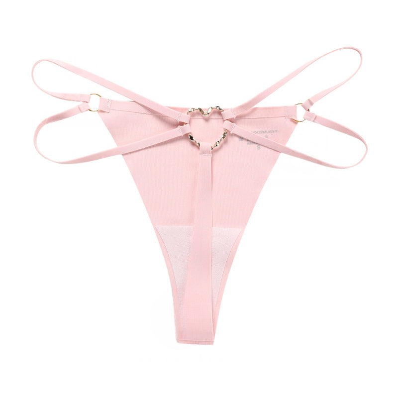 Double Spaghetti Straps Metal Loop Button Seamless Ice Silk Thong Panties