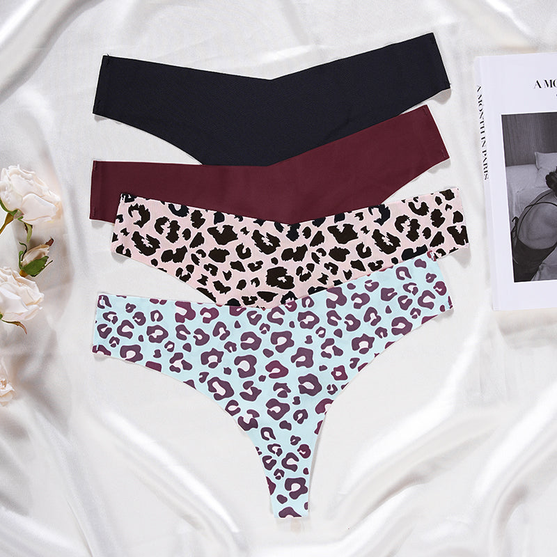 Ice Silk Sleek Animal Print T-Back Thongs Panties