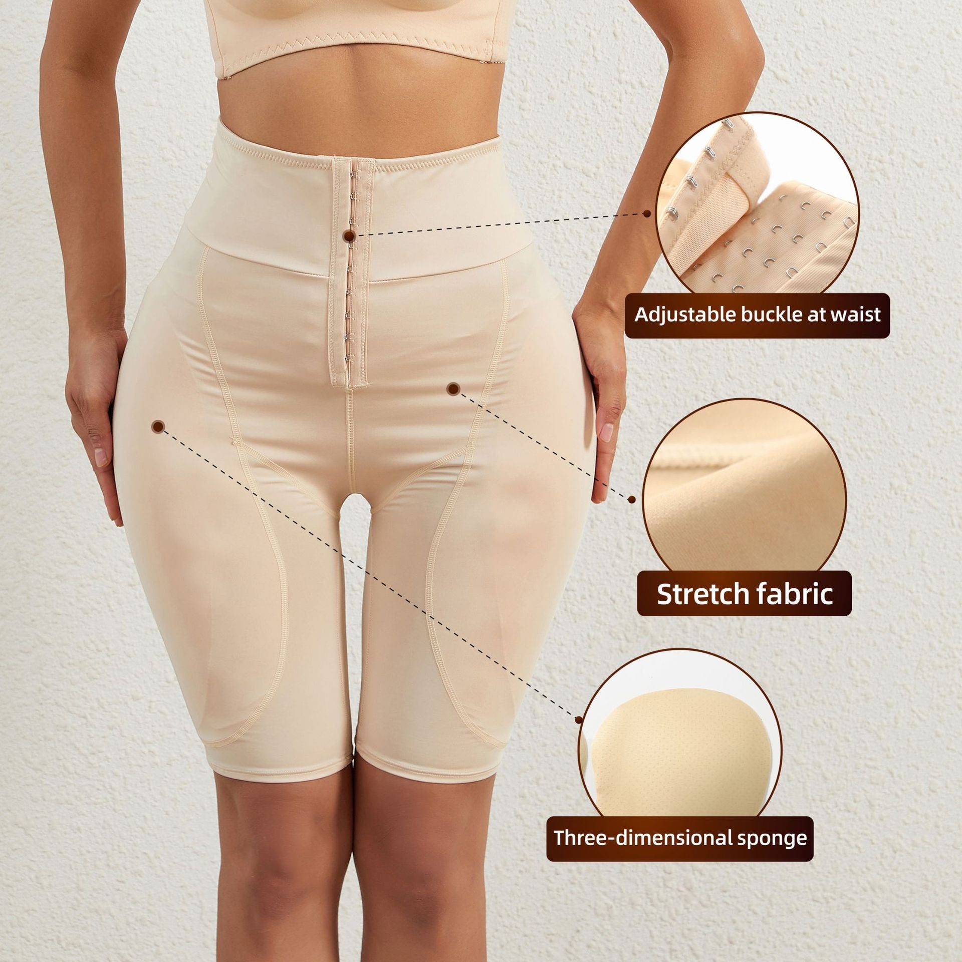 Buttoned Body Lift Fake Butt Sponge Padded Tummy Tuck Shaping Pants