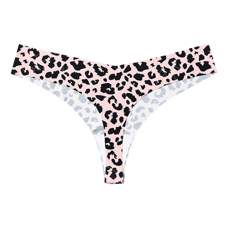 Sexy Low Waist Plus Size Panties Seamless Ice Silk Leopard Thong