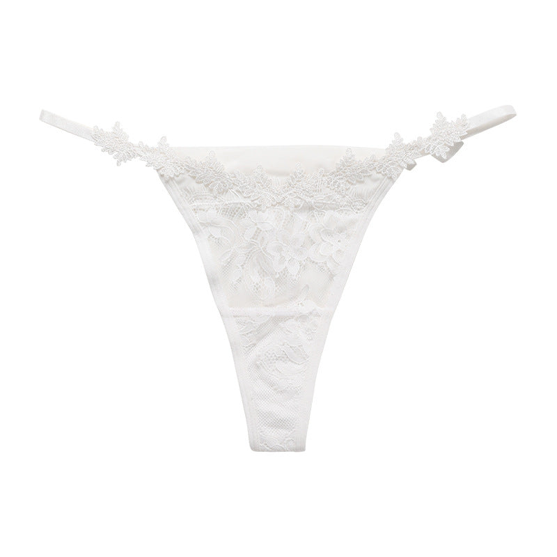 French Lace Embroidered Satin Sexy Thong Panties