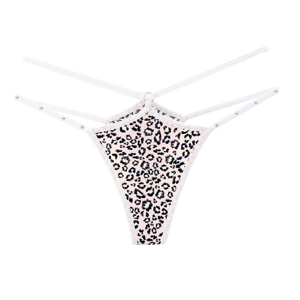 Sexy Hot Diamond Flash Thong Leopard Ice Silk Hollow Spaghetti Strap Panties