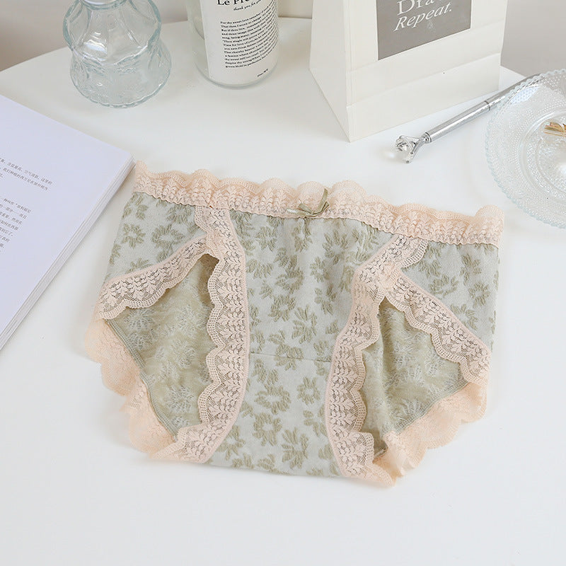 French Romantic Elegance Lace Floral Mid-Waist Triangle Panties