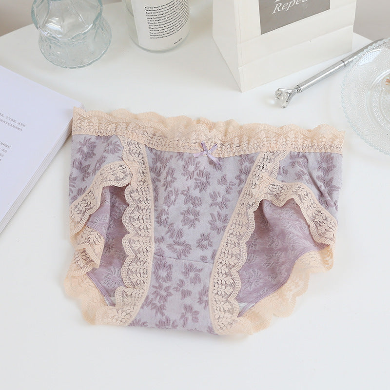 French Romantic Elegance Lace Floral Mid-Waist Triangle Panties