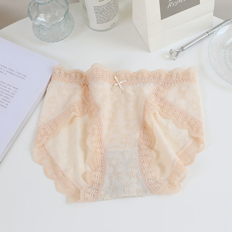 French Romantic Elegance Lace Floral Mid-Waist Triangle Panties