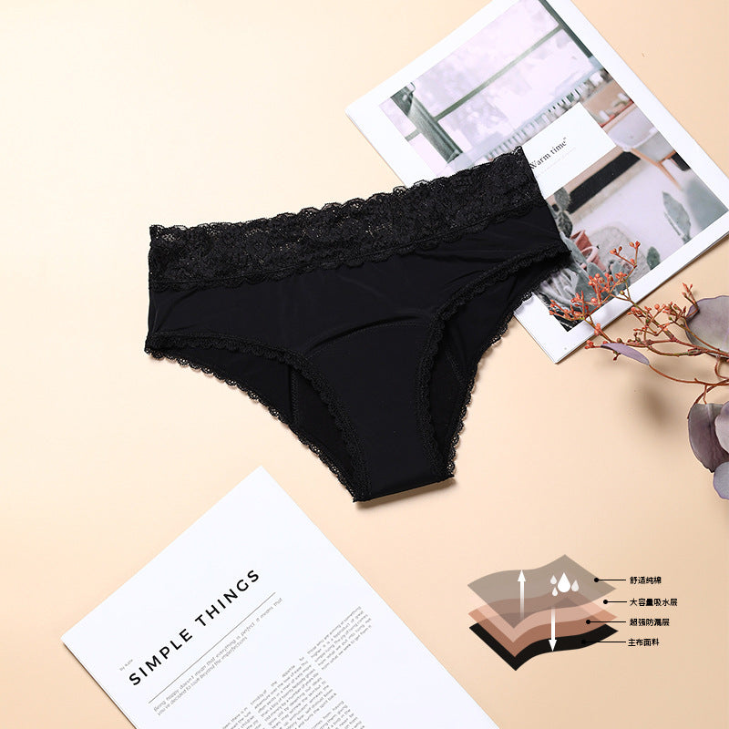 Sexy Lace Trim Four Layers Physiological Menstrual Triangle Panties