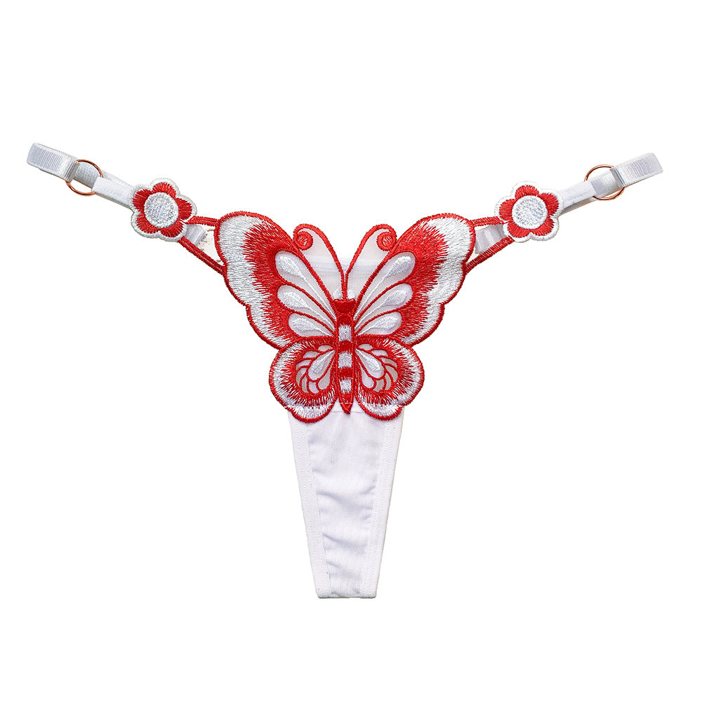 Butterfly Element Thong Adjustable Low Waist Seductive Embroidered Panties