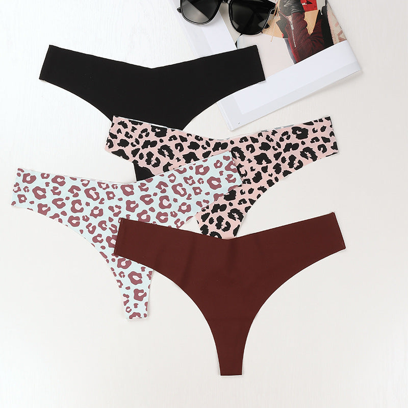 Ice Silk Sleek Animal Print T-Back Thongs Panties