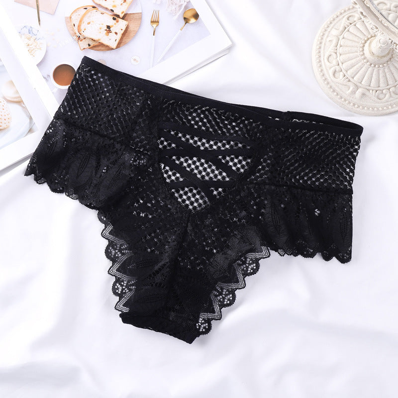 High Waisted Tummy Tightening Lace Cross Tie Hollow Out Triangle Panties