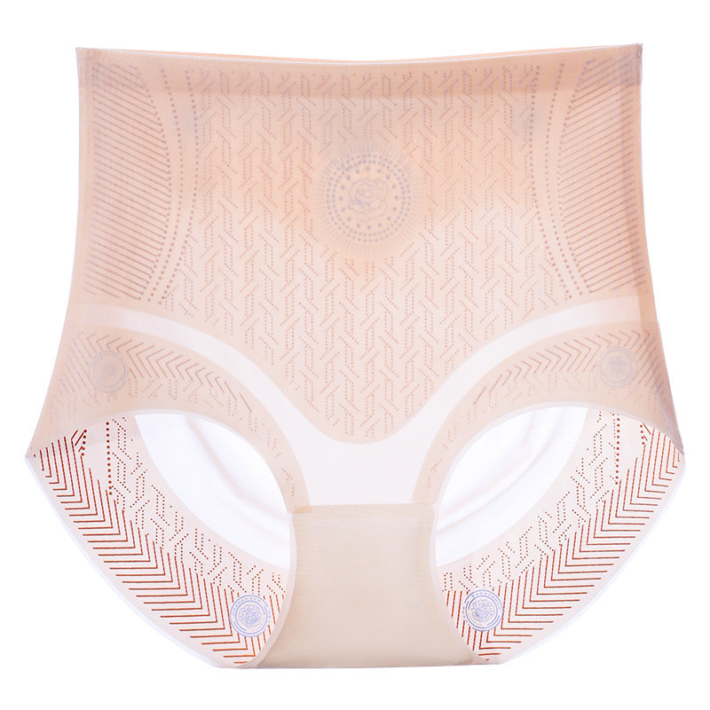 High Waist Ice Silk Liquid Nude Silk Crotch Tummy Tuck Shaping Triangle Panties