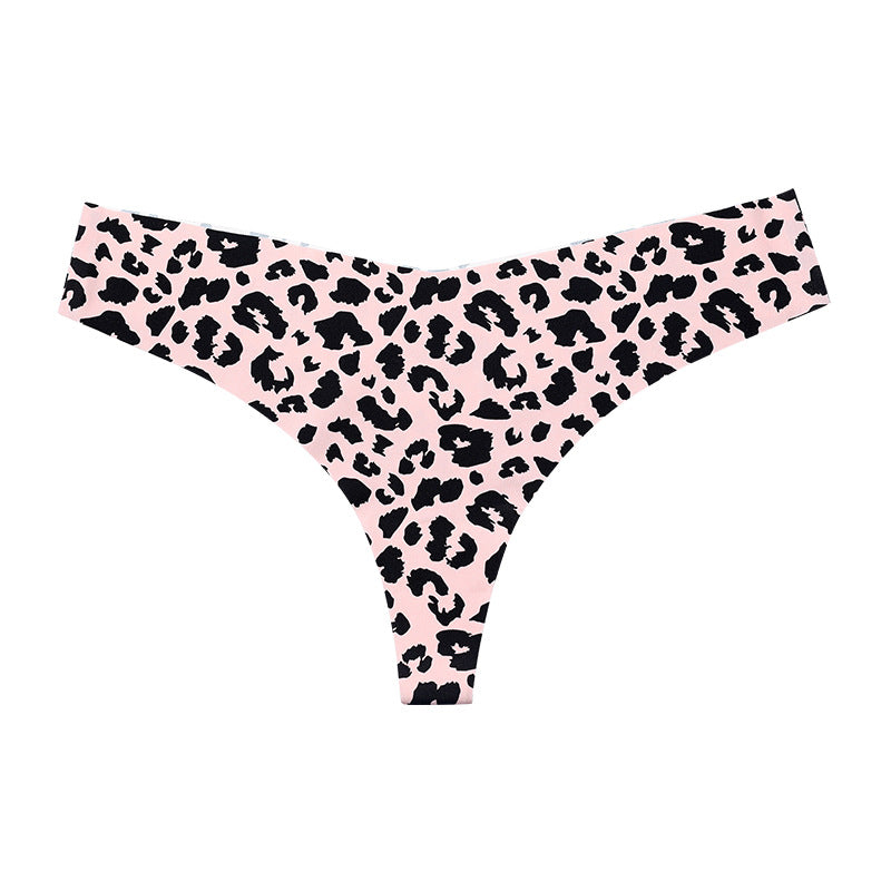 Ice Silk Sleek Animal Print T-Back Thongs Panties