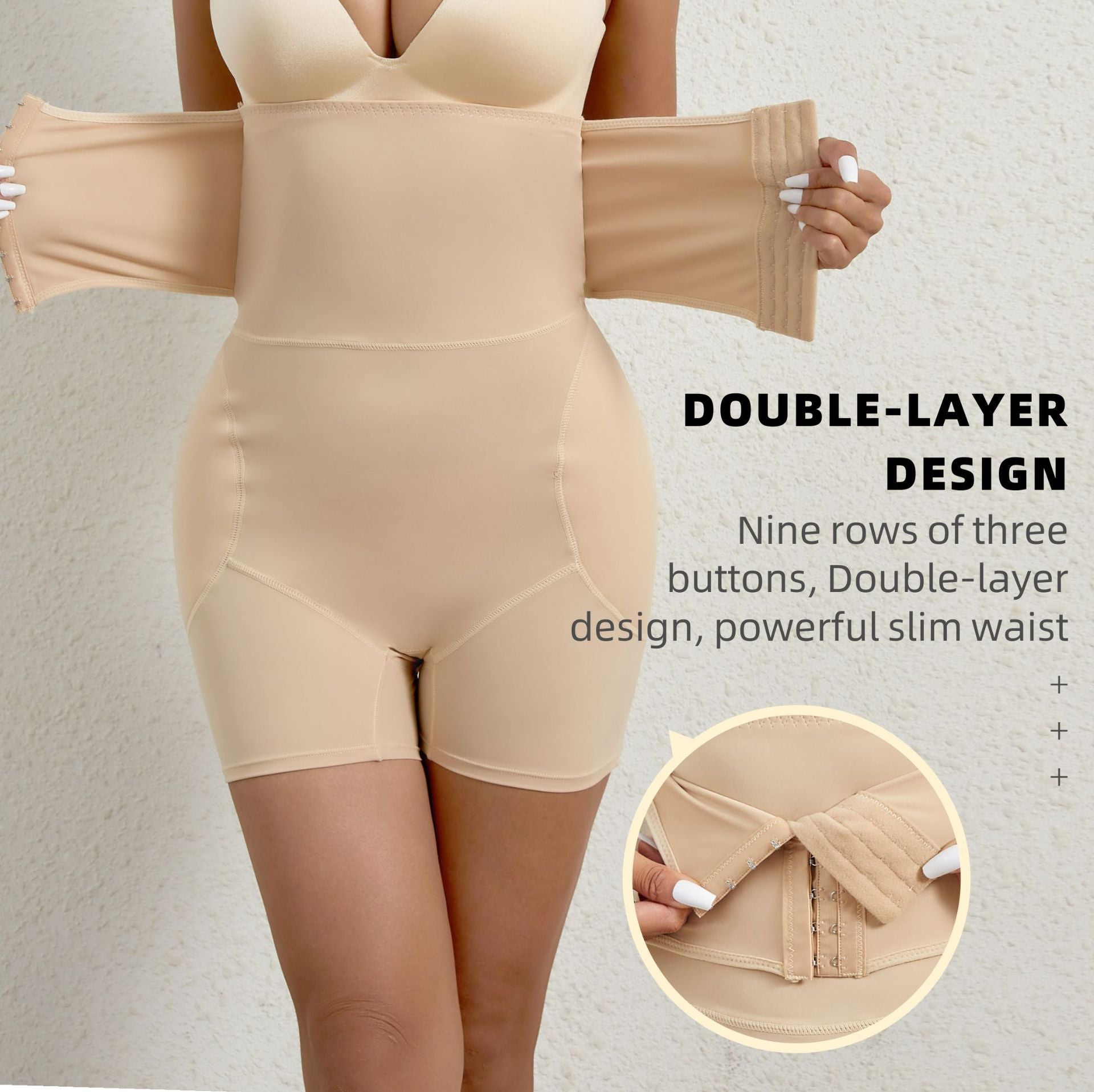 High Waisted Fixed Foam Padded Buttock and Crotch Plumping Buttoned Shapewear