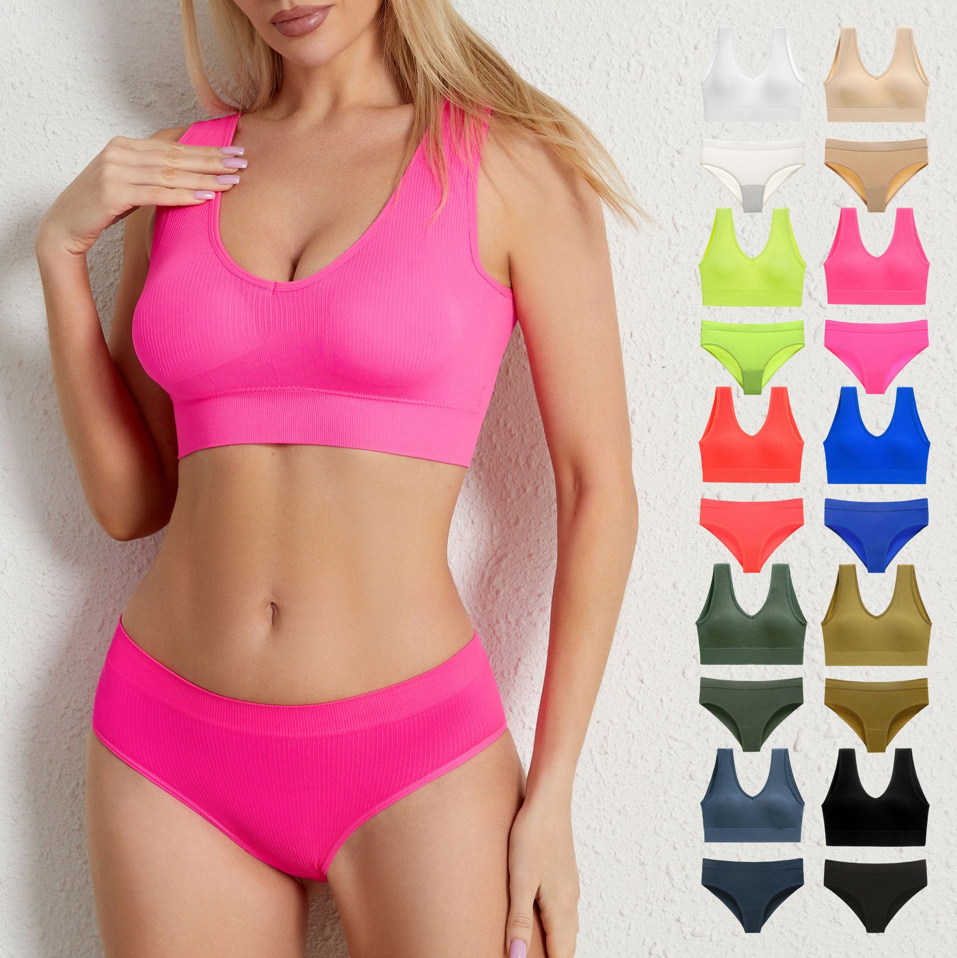 Non-Steel Ring Gathering Sexy Big Show Tank Top Bra Triangle Cup Set