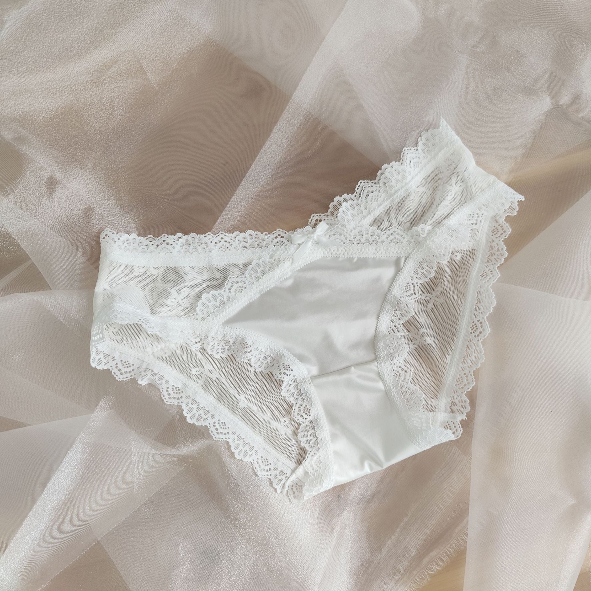 French Sexy Crossover Satin Lace Waist Triangle Panties