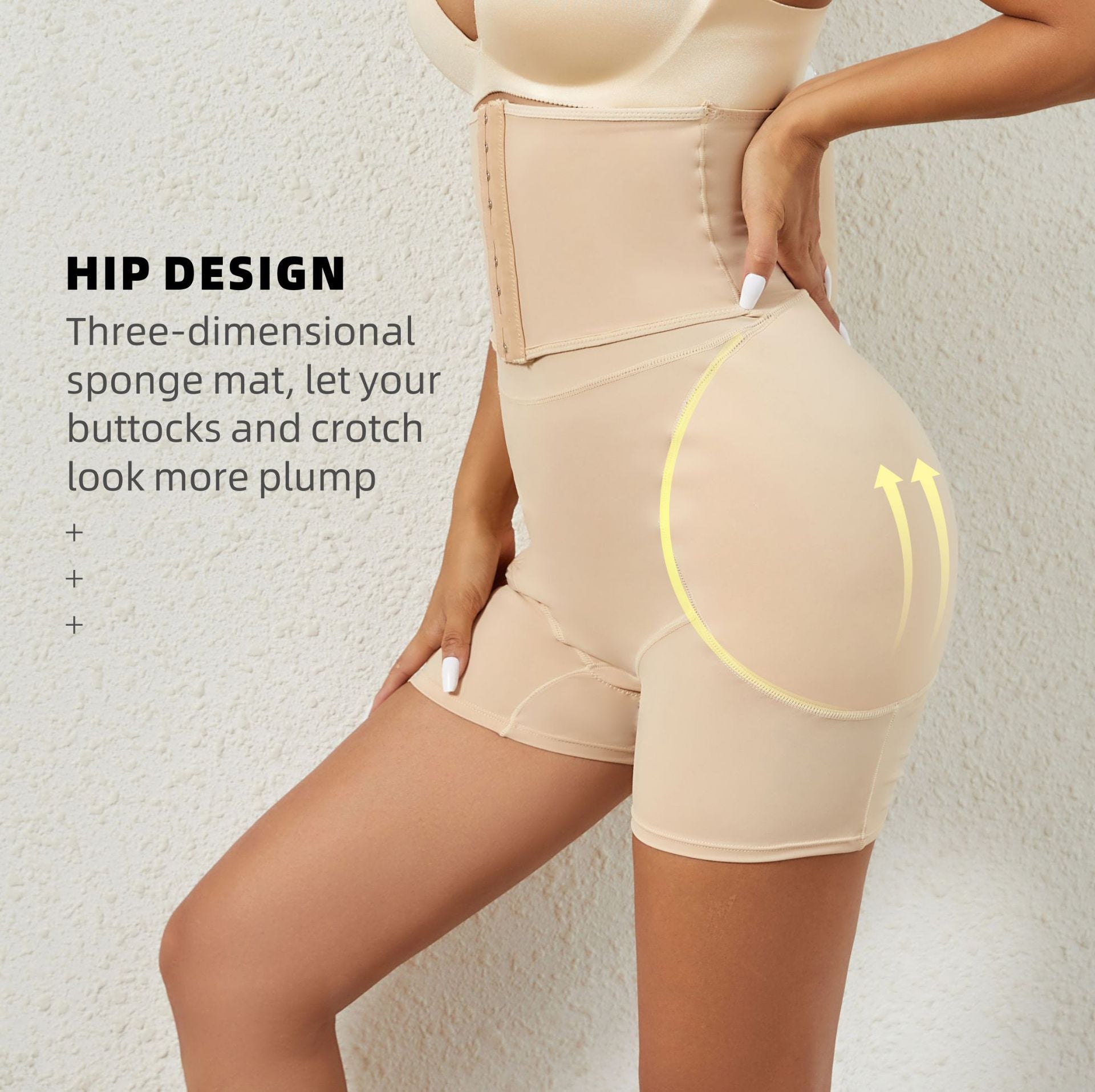 High Waisted Fixed Foam Padded Buttock and Crotch Plumping Buttoned Shapewear