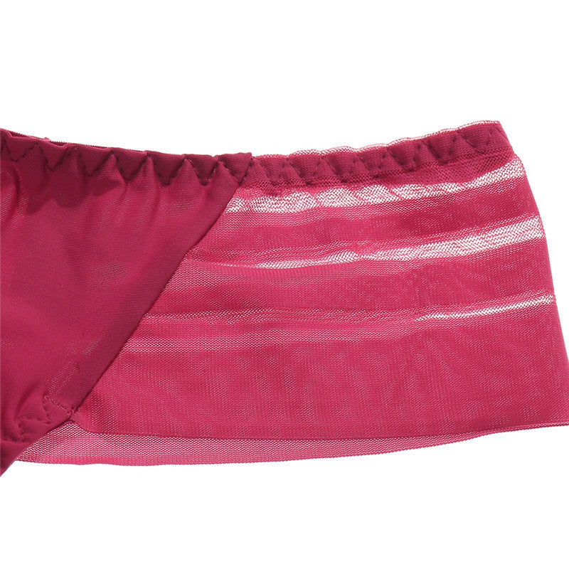 Ice Silk No Trace Low Waist Panties Sexy Striped Lace Trim Thongs