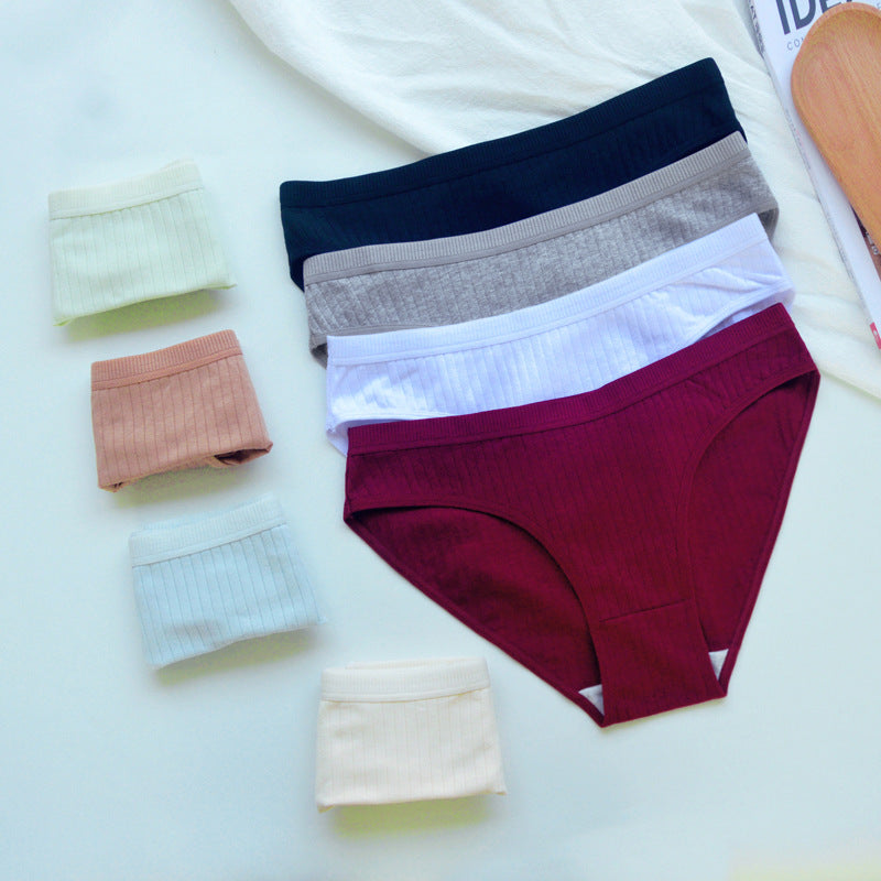 Cotton Mid Waist Solid Color Triangle Panties