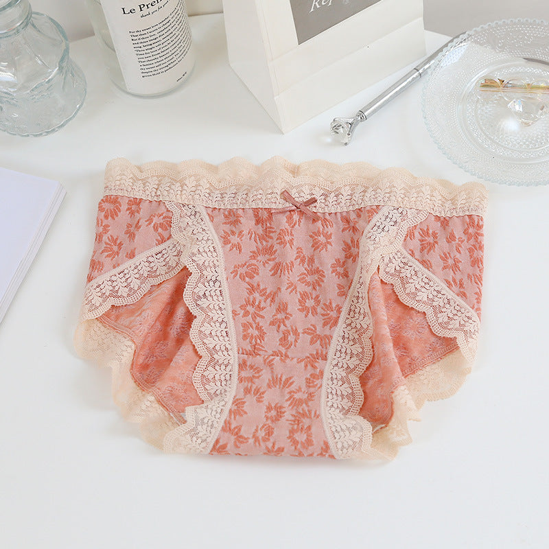 French Romantic Elegance Lace Floral Mid-Waist Triangle Panties