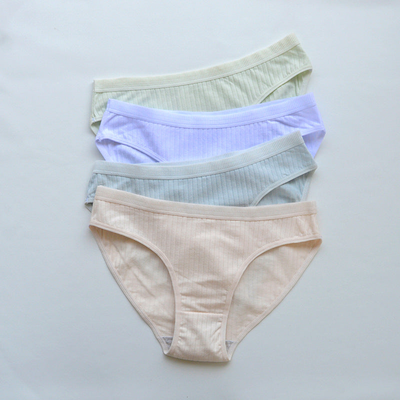 Cotton Mid Waist Solid Color Triangle Panties