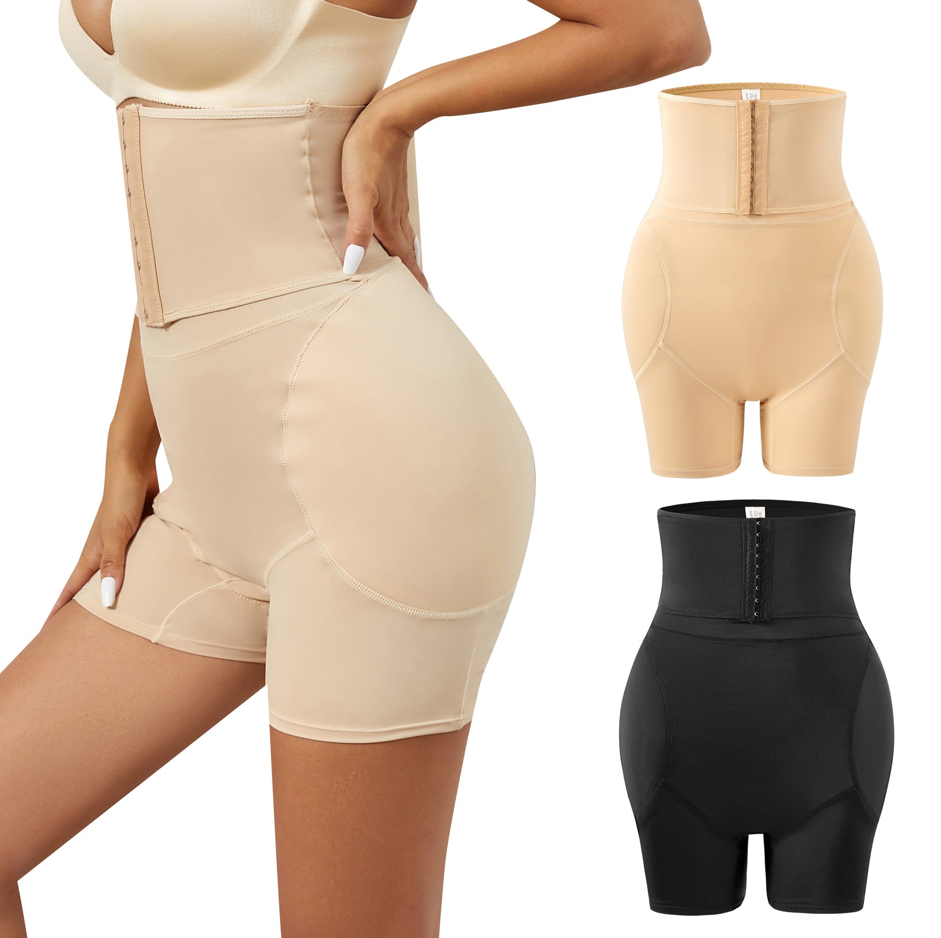 High Waisted Fixed Foam Padded Buttock and Crotch Plumping Buttoned Shapewear