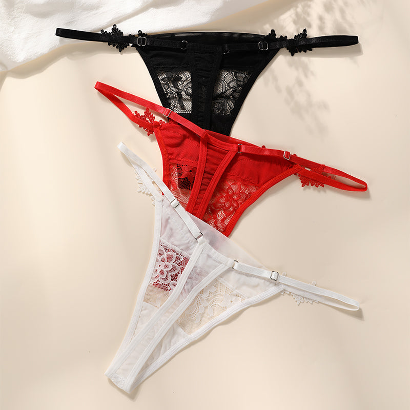 French Lace Embroidered Satin Sexy Thong Panties