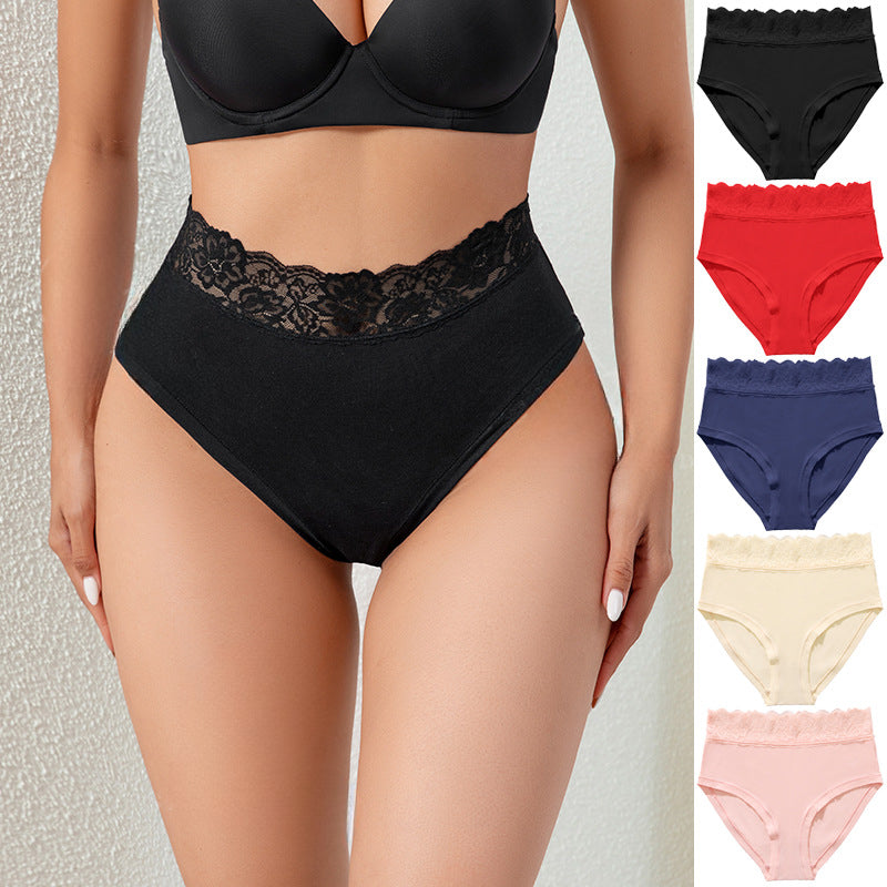 Sexy Lace Waist Side Splicing High Waisted Triangle Panties