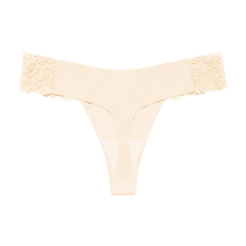 Sexy Lace Edge Splicing Seamless Fitted Invisible Yoga Panties Thong