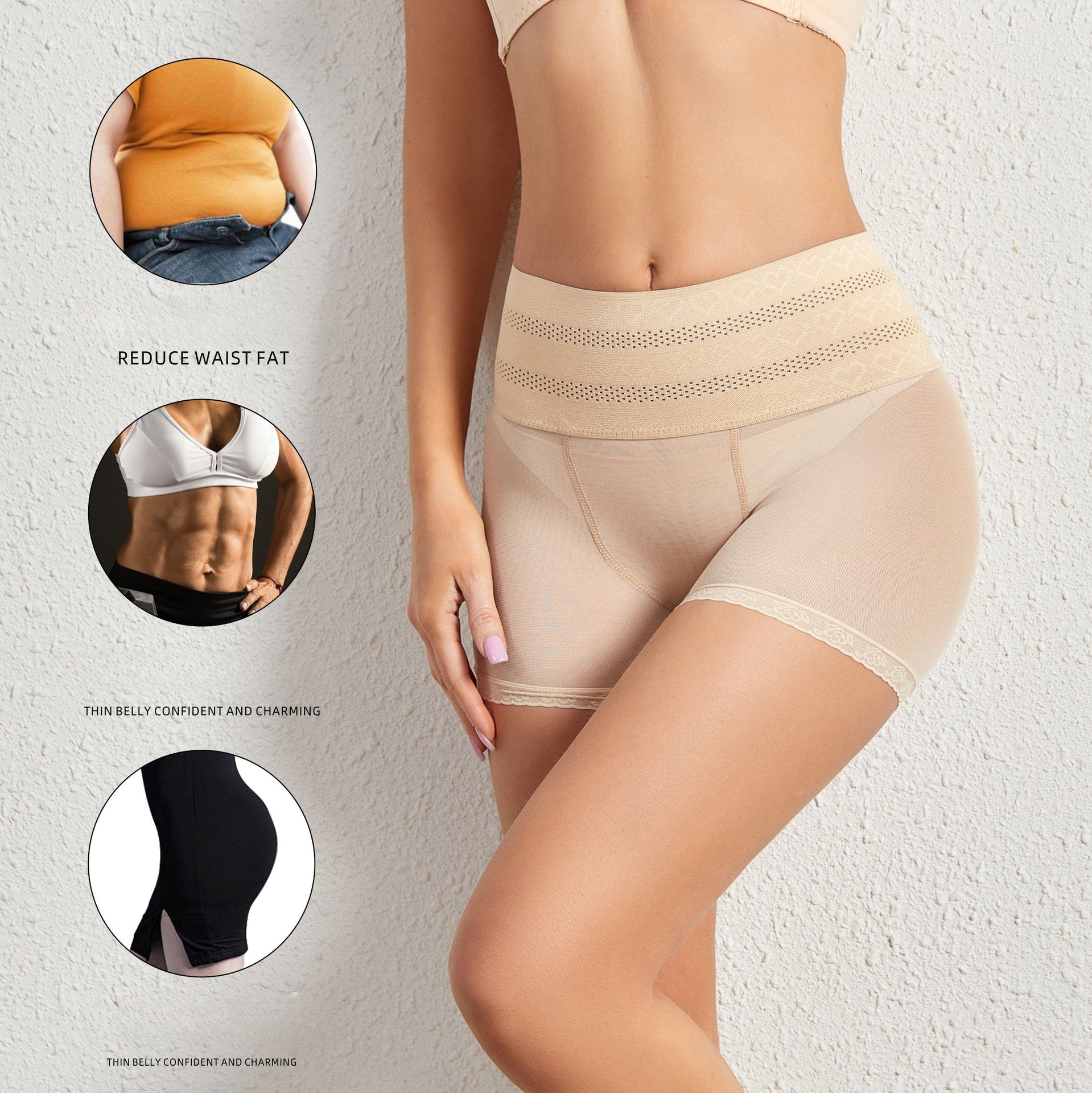 High Waist Shaping Tummy Tuck Pants Hip Lifting Mesh Bottom Panties Shapewear